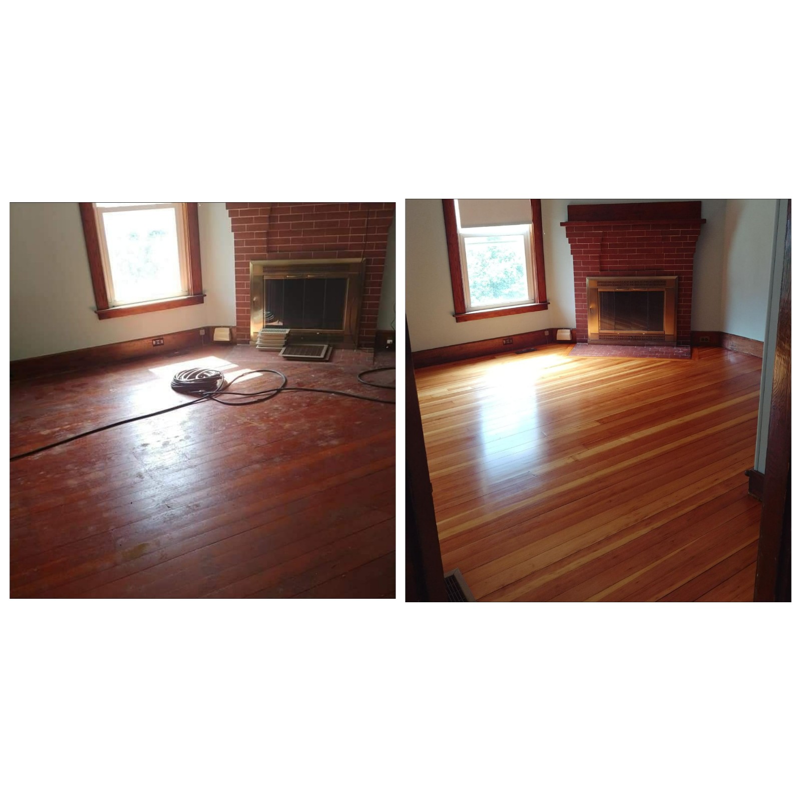 Before and after, heart pine natural